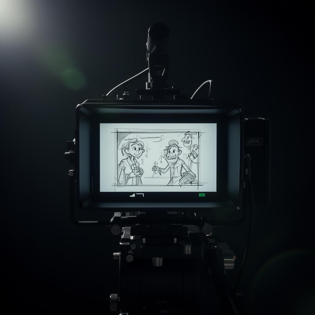 A storyboard on a production monitor, an existing Filmito blog illustration